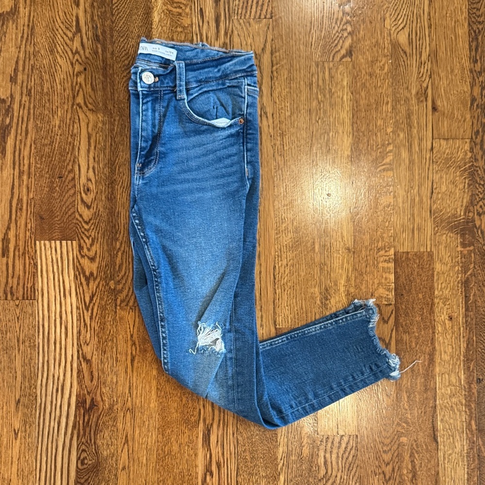 Zara Girls Blue Distressed Jeans Size 9